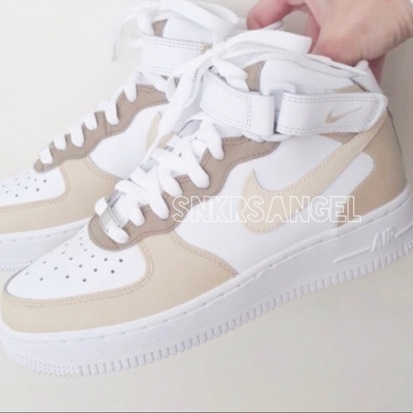 Nike Shoes - Custom nike air force 1 mid beige nude tan sneakers